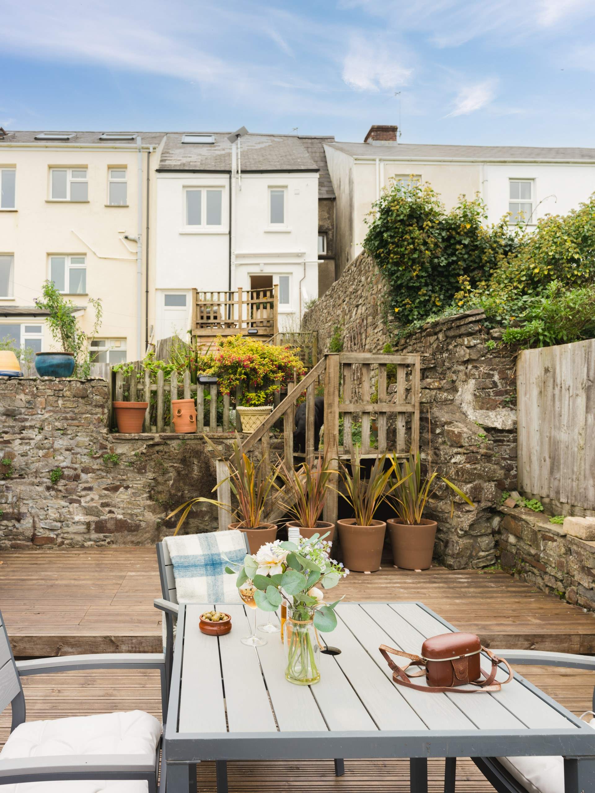 The tiered garden offers a tranquil space to enjoy lazy days.