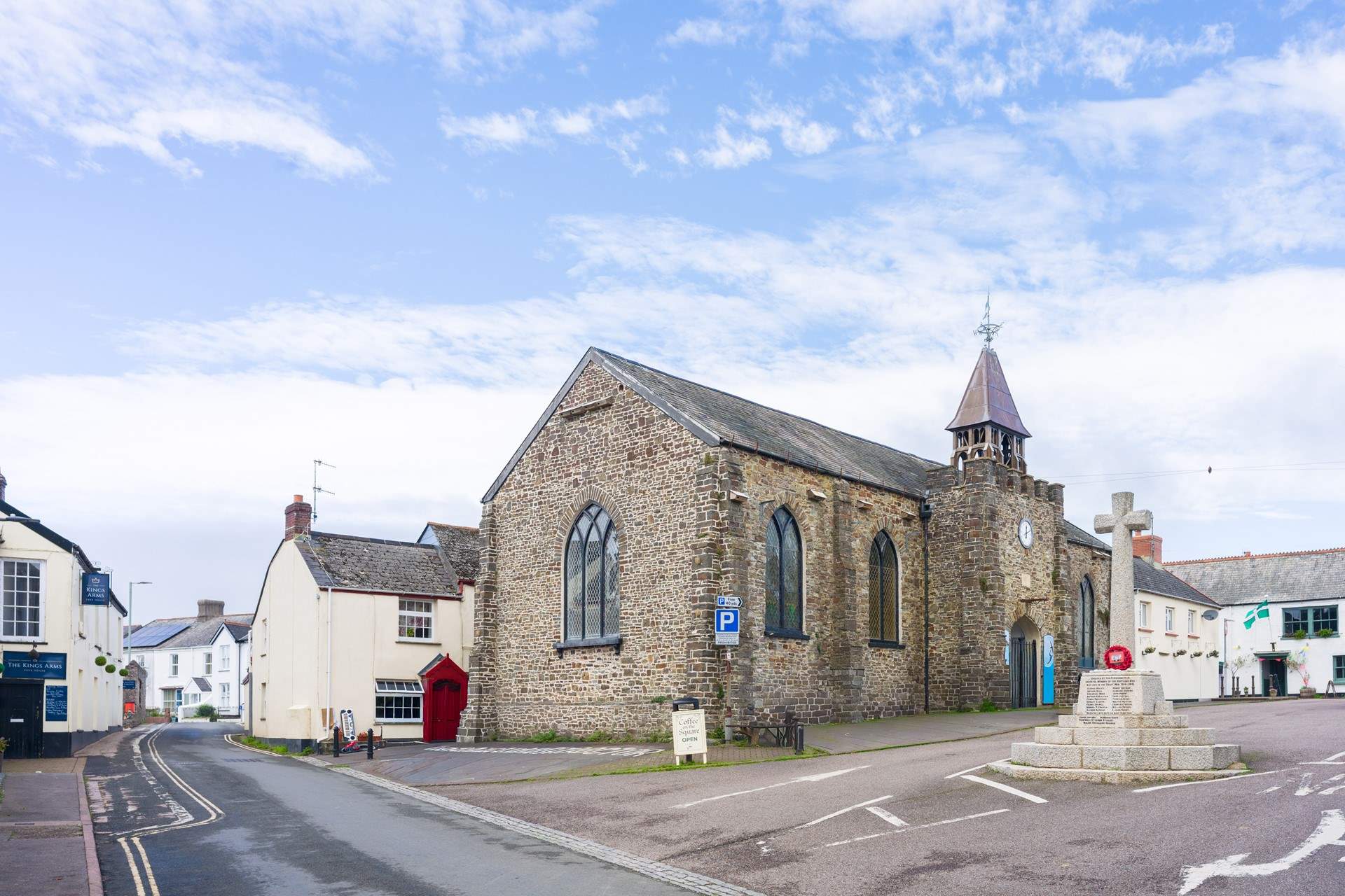 The village square where you will find a tea-room, a pub and just off to the right is the free car park.