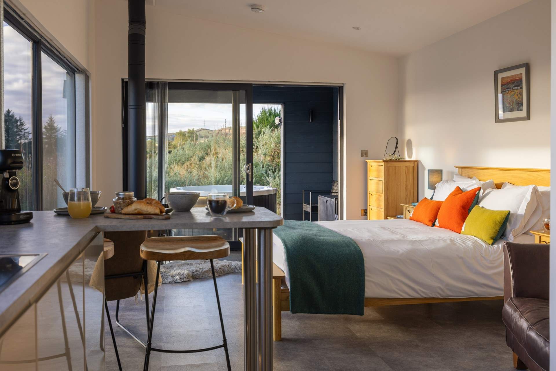 Step into the gorgeous light-filled interiors featuring pops of colour. 