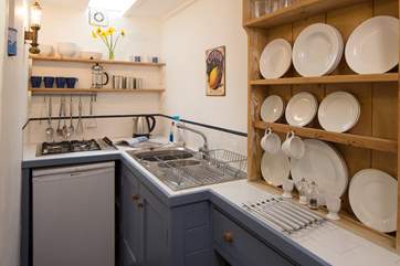 The compact kitchen.