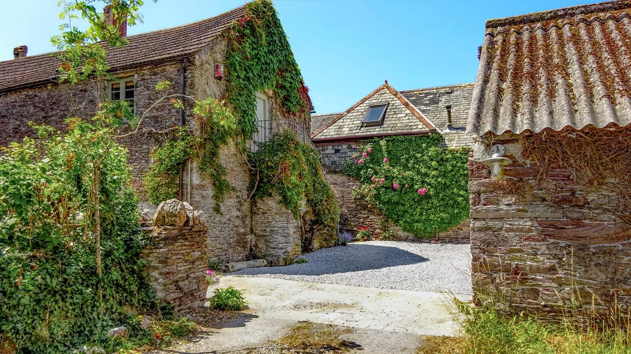 Another angle of this pretty barn with the stone steps leading up to the front door.