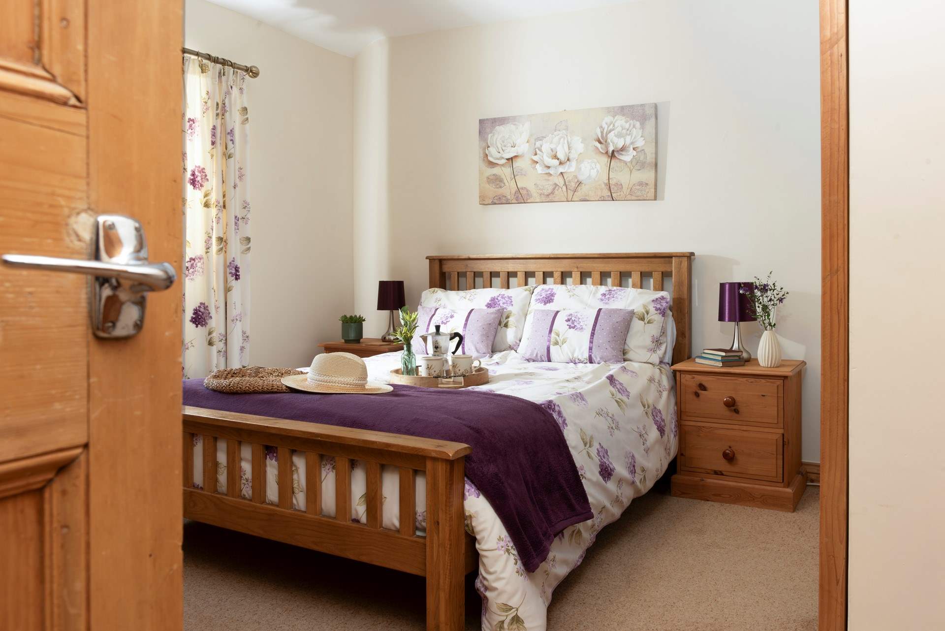 Floral hues and comfortable furnishings.