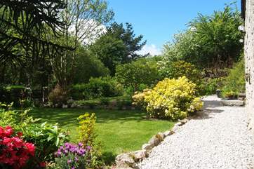 The front garden includes an impressive monkey puzzle tree and is beautifully planted.