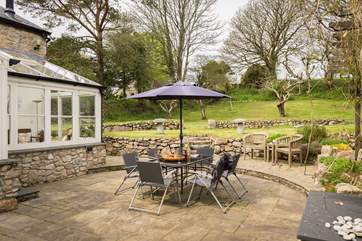 The patio is a great spot for a barbecue on sunny days.