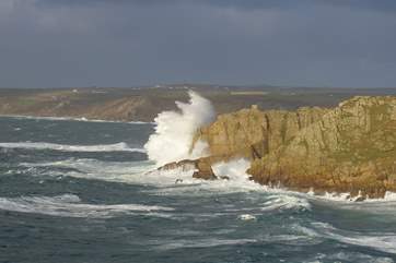 The cliffs at Sennen in a storm.