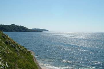 Looking from Gyllyngvase towards Pendennis Castle.