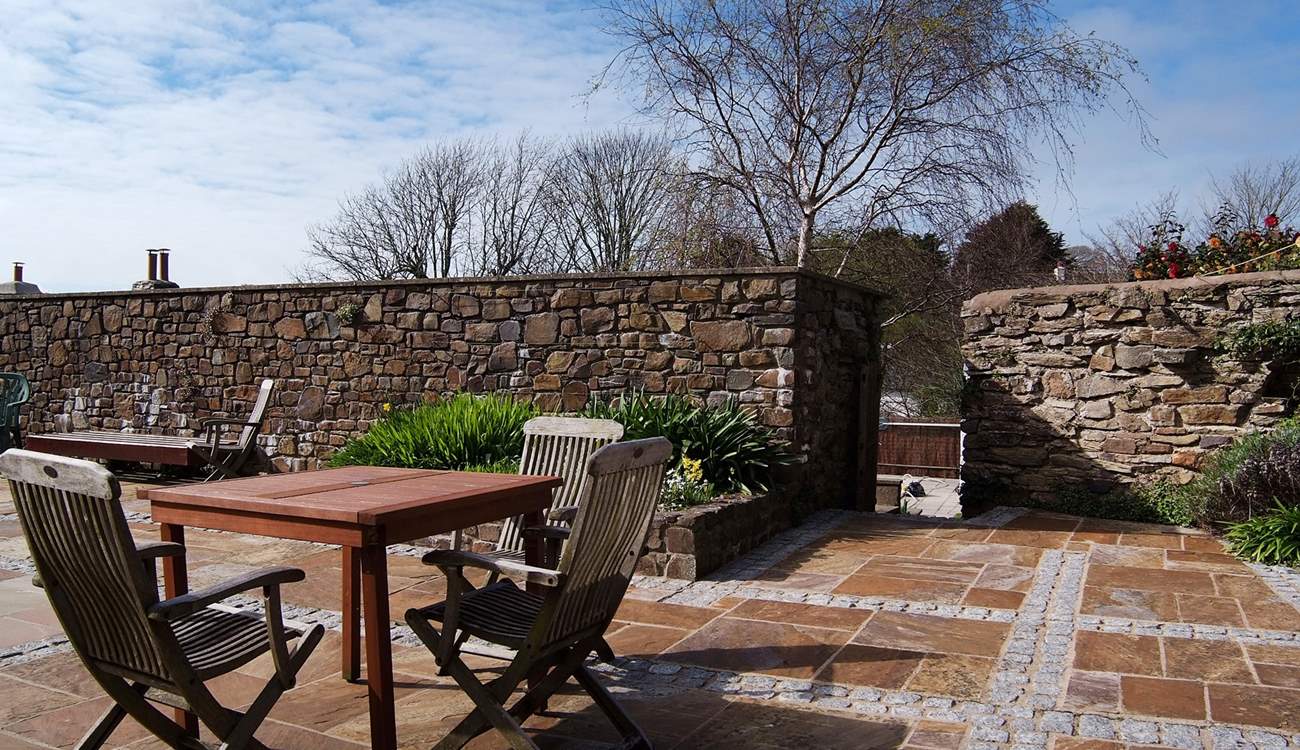 The private patio is sun-drenched.