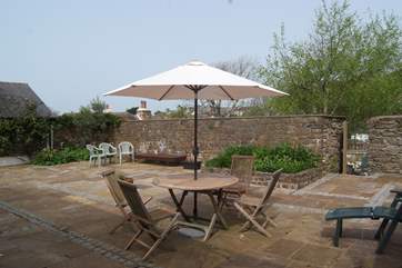 This is the huge, fully enclosed terrace for guests' sole use. Gates from the private parking space lead straight into the courtyard so unpacking is easy.