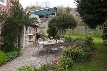 You can see the Swanage Railway steam train in the background a delightful experience for children and adults alike.