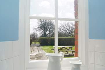 Looking out of the kitchen window to the enclosed garden.
