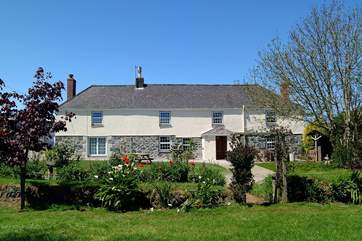 Looking back at the farmhouse from the garden, Tretharrup is a traditional Cornish farmhouse, attached, but private from the owners' cottage next door.