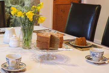 Tea and homemade cake is served....