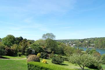 The glorious view from Gate Acre's terrace, across the garden towards Port Navas Creek.