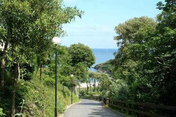 Looking down the driveway from the Maenporth Estate to the beach below.