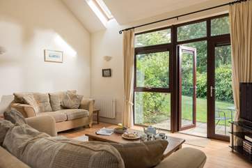 French doors open onto the private patio.