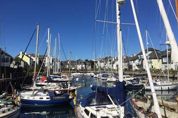 The marina is full of yachts of all sizes.