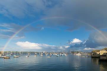 Looking towards the docks with a fabulous rainbow framing the view.