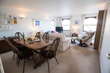 The dining-area has vintage Ercol furniture.