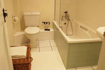 The bathroom next to the twin bedroom.