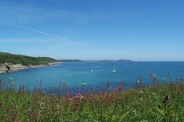 Looking across Falmouth Bay from the cliffs at Maenporth.