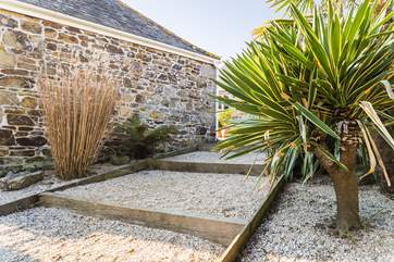 The steps down to the private garden for Pebble Cottage.