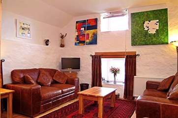 The sitting-area with its colourful works of art.
