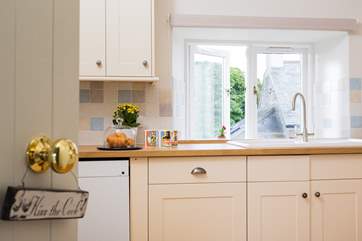 The kitchen is light and spacious.