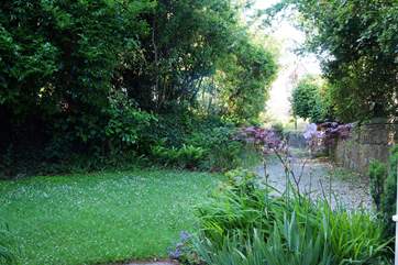The front garden as seen from the sitting/dining-room with the gravel driveway down to the lane which will take you into the village in two minutes.