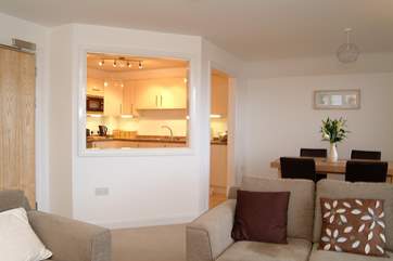 Looking into the kitchen, the open space allows for everyone to enjoy the view.