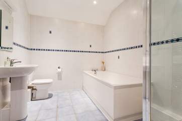 The modern bathroom and shower.
