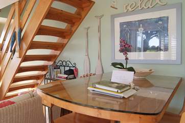 The dining area has a raised table.