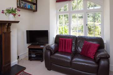 Looking out through the front window of the sitting-room.