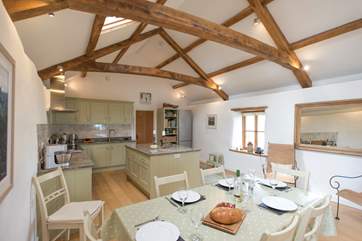 The kitchen and dining areas.