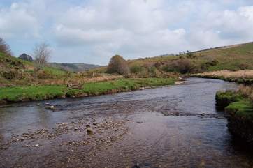 This is the lovely picnic spot at Landacre Bridge. A great place for all the family with shallow water for paddling and open moorland to explore.