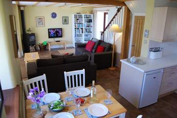 The living-room and kitchen-area are open plan.