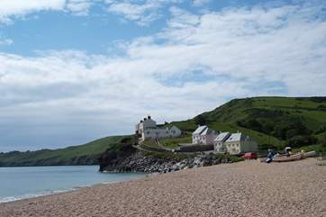 Hallsands pebbled beach, below the property.