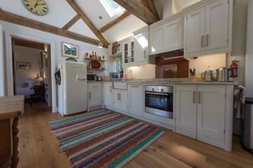 The beautiful kitchen-area complete with a Smeg fridge.
