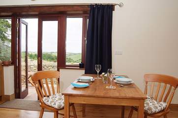 French doors open out to a sheltered courtyard.