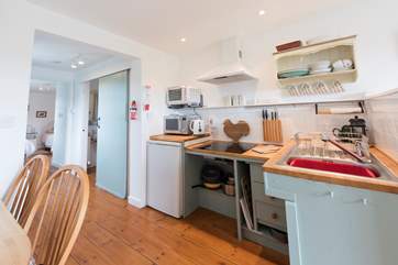 The kitchen area.
