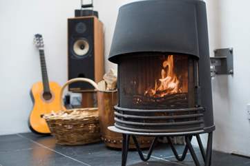 A roaring wood-burner.