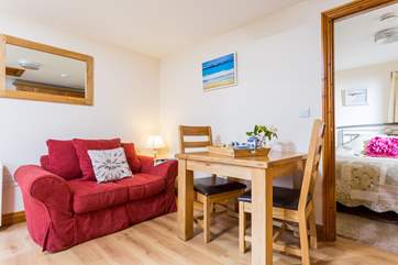 The living space is small but stylish and comfortable.