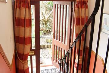 Looking down from the living/dining-room to the entrance hall.