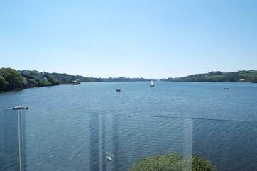 Looking out across Restronguet Creek from the (almost invisible!) glass-sided balcony.