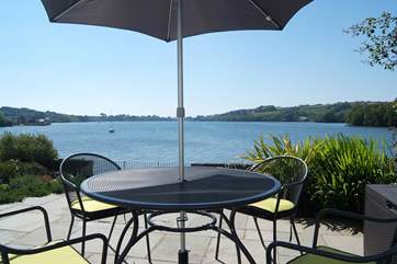 Looking across the terrace to the water.