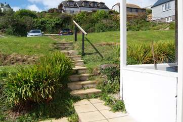 The steps leading down from the parking-area to the cottage.(this has now been replaced with new steps, photo to follow)