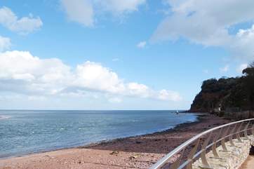 Shaldon beach with Ness Head in the background.