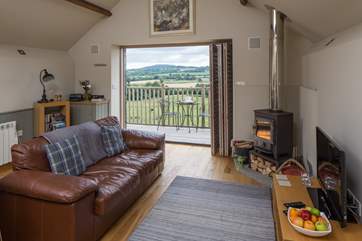 Specially designed tri-fold doors open up the living space onto the balcony.