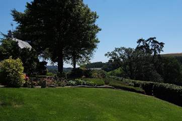 The view towards the cottage from the top of its garden.