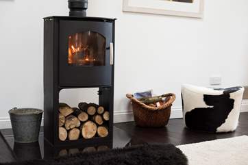 A roaring wood-burner.