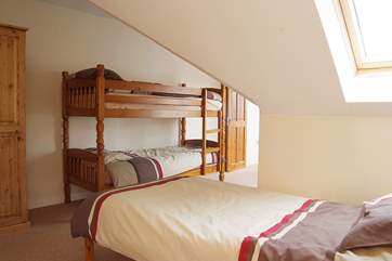 The children's bedroom (Bedroom 3) includes bunk-beds and a separate single bed for versatility (although this property only accommodates six).